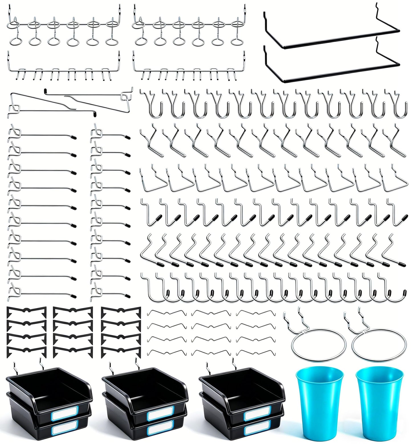 FRIMOONY Pegboard Hooks, with Bins, Peg Locks, for Organizing Various Tools, 204 PCS, 80 of Which are Locks