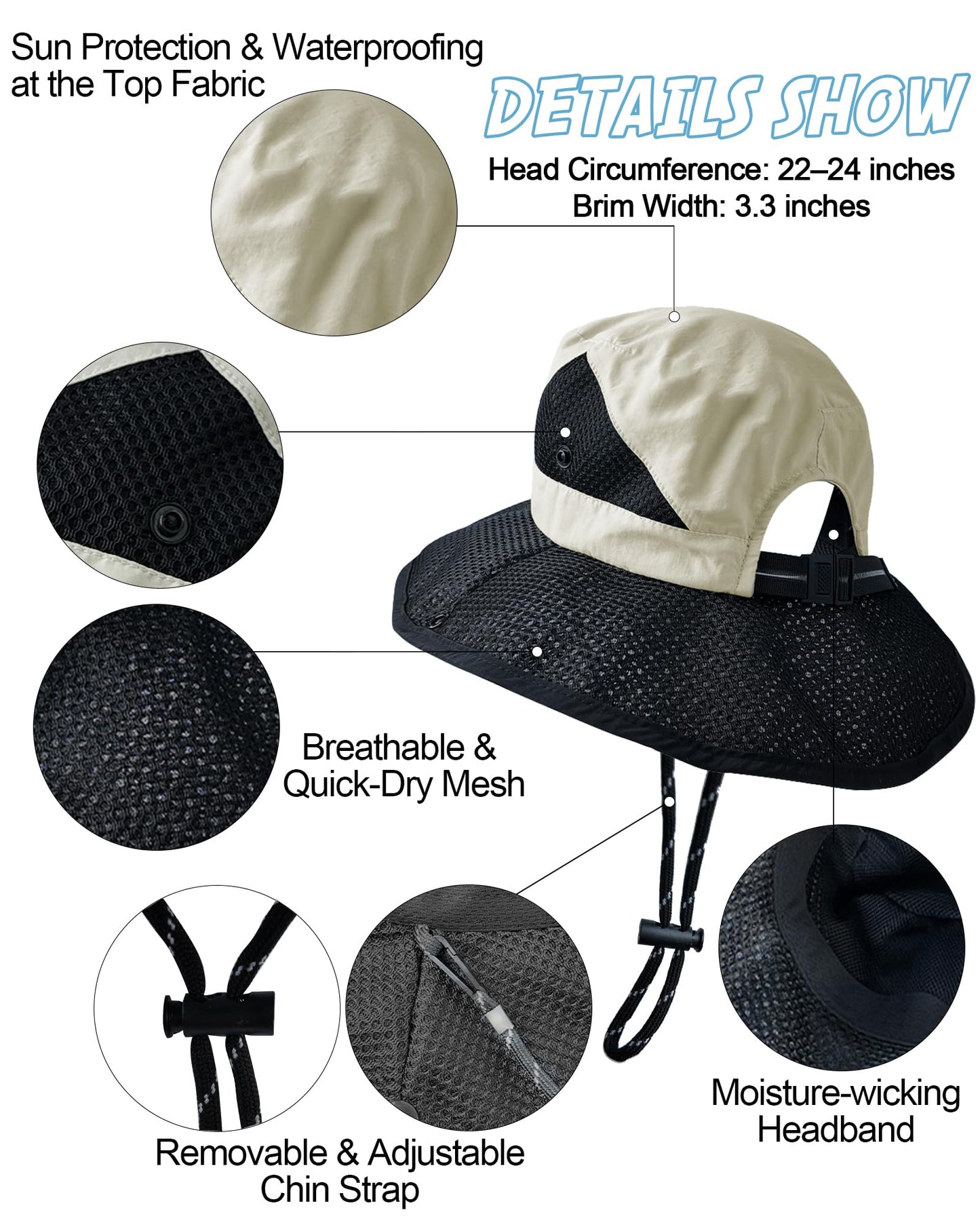 SENWAI Women's Sun Hat with Ponytail Hole, Breathable Foldable Summer Hat with Shapeable Brim for Hiking Beach Gardening, Beige