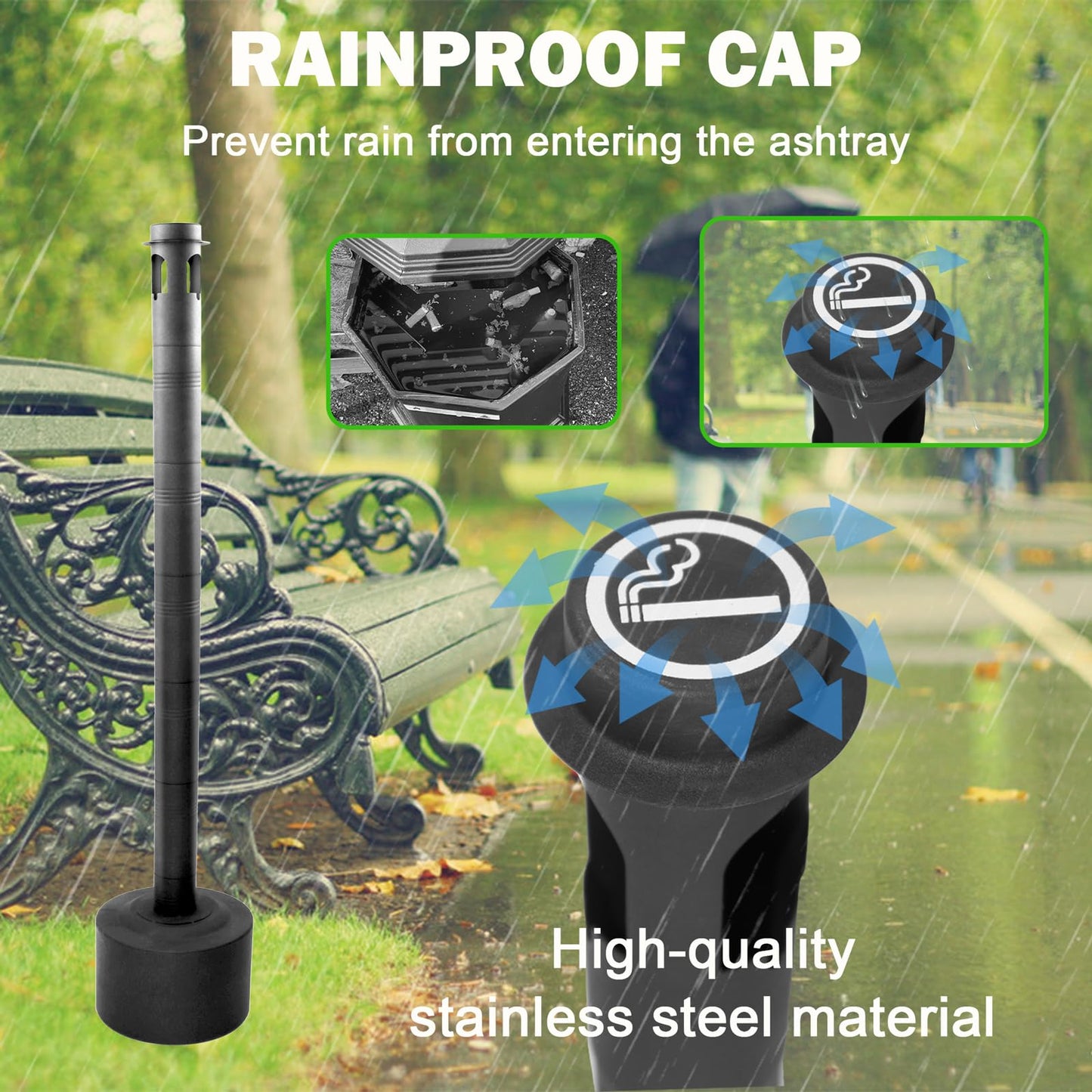 Cigarette Butt Disposal Outdoor, Standing Ashtrays for Outside Patio Stainless Steel Outdoor Ashtray Cigarette Butt Container, 7" Diameter x 46" H