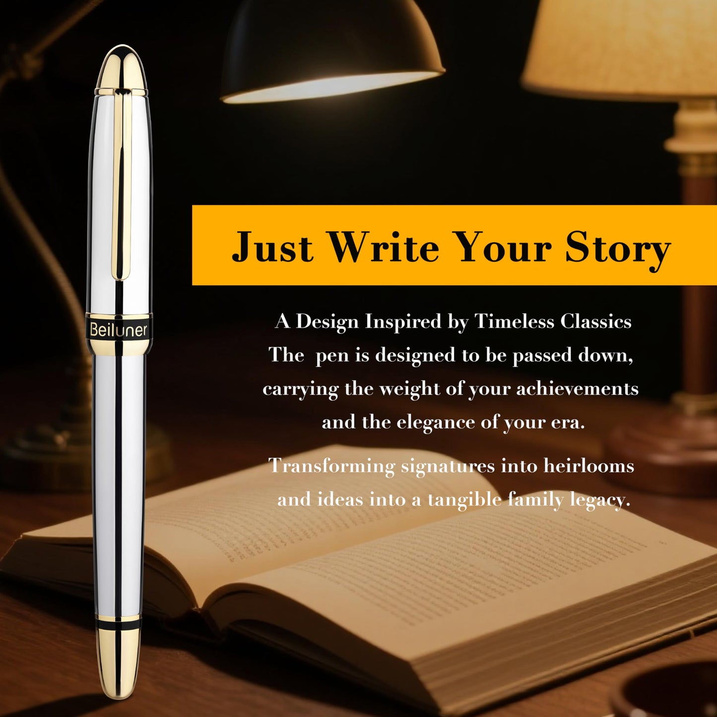BEILUNER 315 Luxury Rollerball Pen, Stunning Silver Chrome with 24K Gold Finish, Luxury Grade Craftsmanship, Best Pen Gift Set for Men and Women, Graduation, Executive, Office, Fancy, Nice Pens