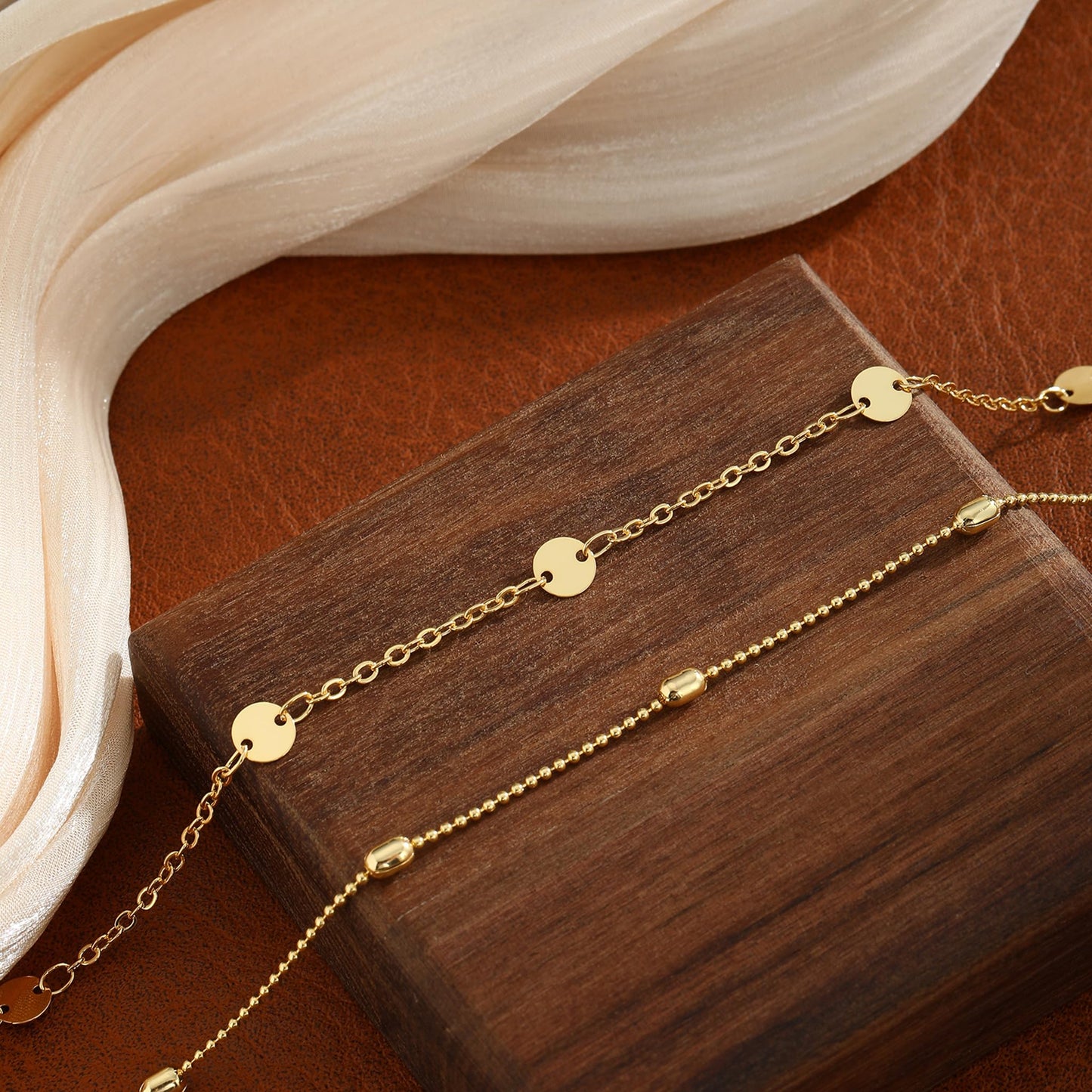 Kyerlyn Waist Body Chains for Women 14K Gold Plated 2Pcs Layered Coin Balls Belly Belt Waterproof Adjustable Bikini Body Jewelry Daily Chain Belts Jewelry Gifts 2Pcs