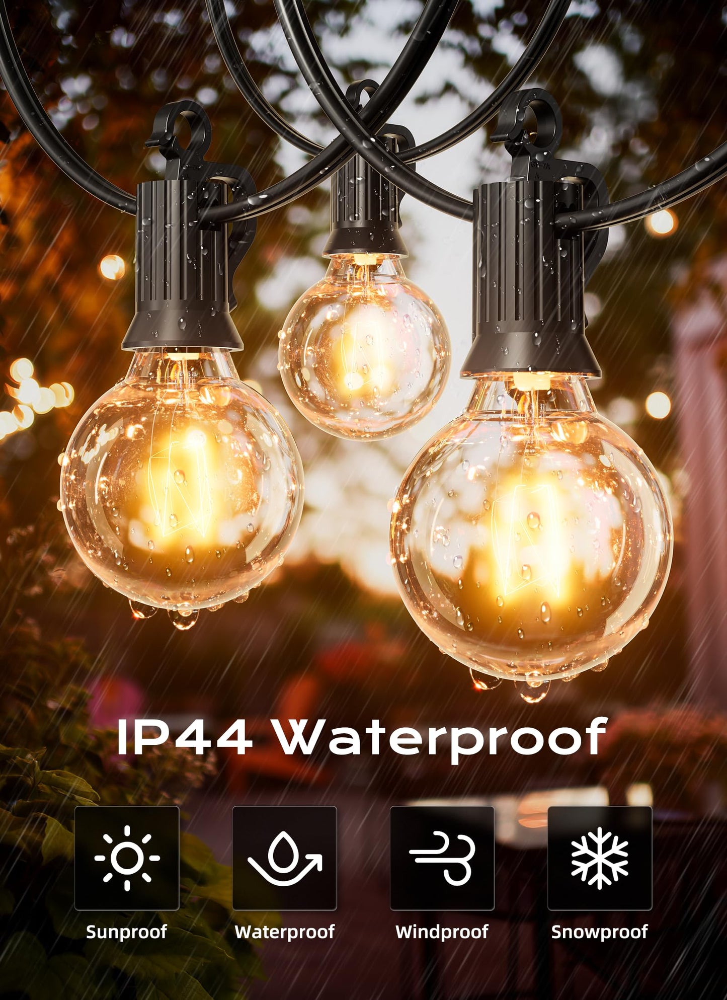 Brightown G40 Clear Light Bulbs Outdoor Light Bulbs Globe E12 Candelabra Screw Base, Incandescent Round Warm Replacement Glass Bulbs for Patio String Lights, 5W 120V, Pack of 50