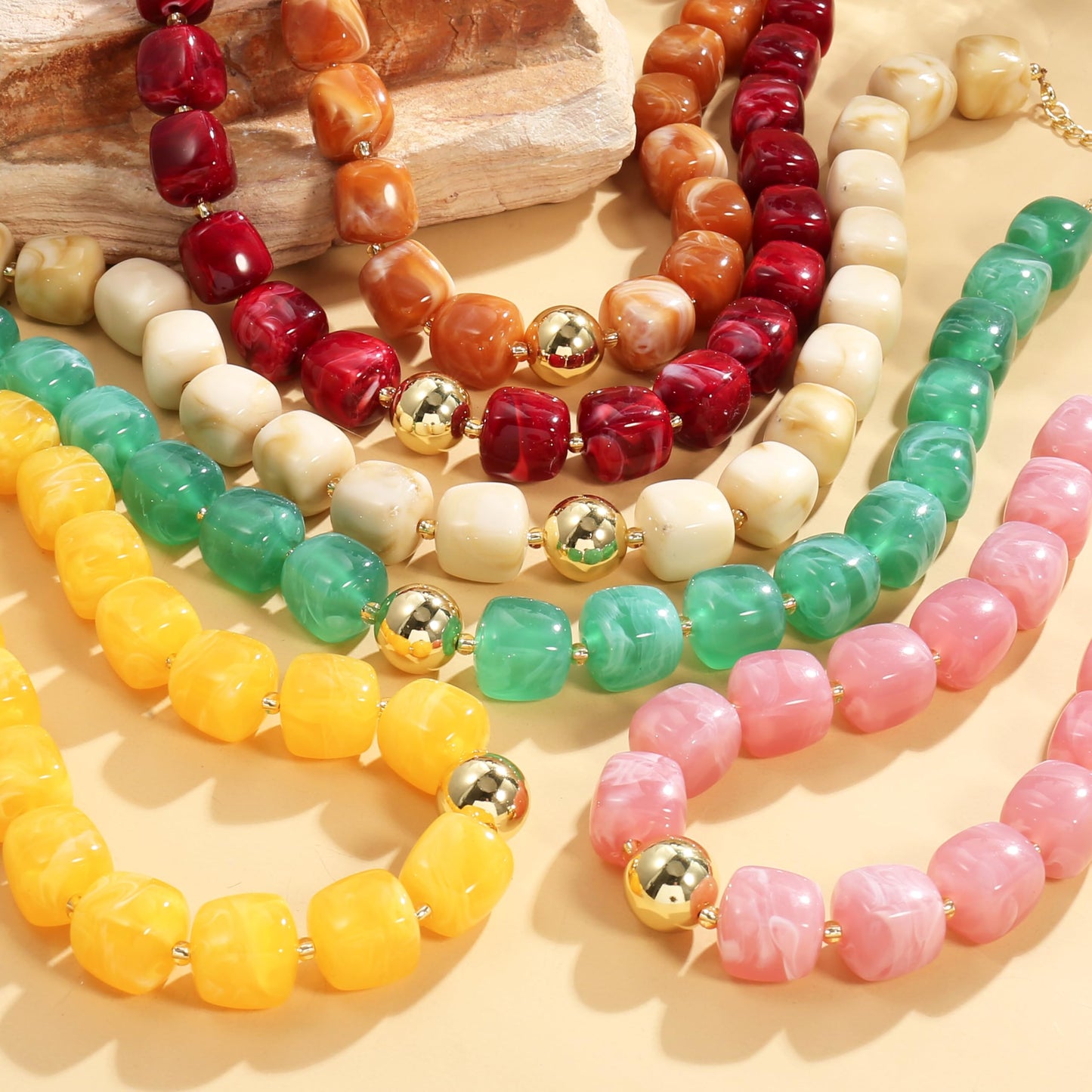 BREPINE Old Pink Chunky Necklaces for Women Multicolored Large Square Resin Beads Necklace Trendy Bold Statement Beaded Summer Candy jelly Vacation Choker