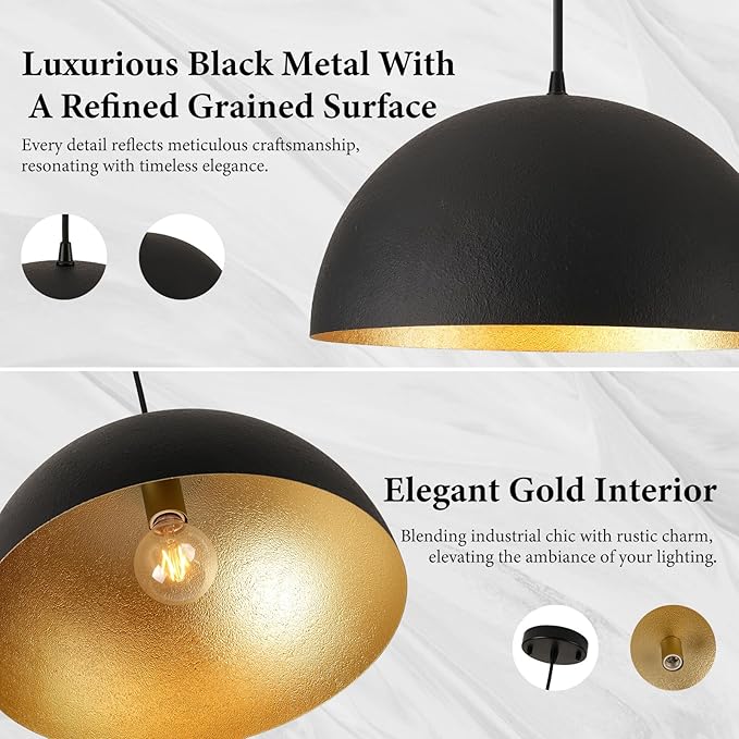 16" Industrial Large Pendant Light Fixtures,Black and Gold Pendant Lights Kitchen Island,Farmhouse Pendant Light Fixtures for Kitchen Foyer Cafe Dining Room,2 Pack