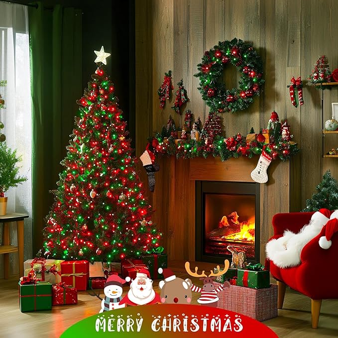 JMEXSUSS 600 LED Christmas String Lights Outdoor, Red and Green Lights Clear Wire, Christmas Twinkle String Lights Plug in for Tree Xmas Decorations