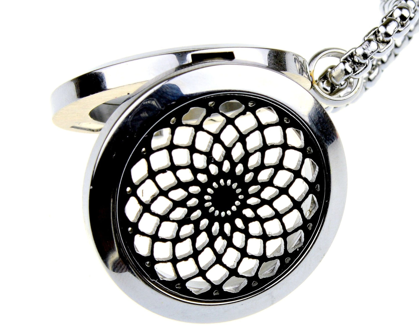 Wild Essentials Sun Mandala Essential Oil Diffuser Necklace, Stainless Steel Locket Pendant with 24 inch Chain, 12 Color Refill Pads, Customizable Color Changing Perfume Jewelry for Aromatherapy