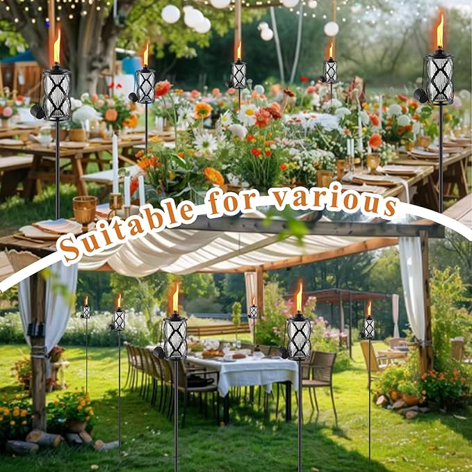 4 Pack Glass Citronella Torches, 16 oz Garden Torches for Outside, 55 inch Outdoor Clear Glass Citronella Torches with 3-Prong Grounded Stake for Garden, Patio, Party, Landscape Decor