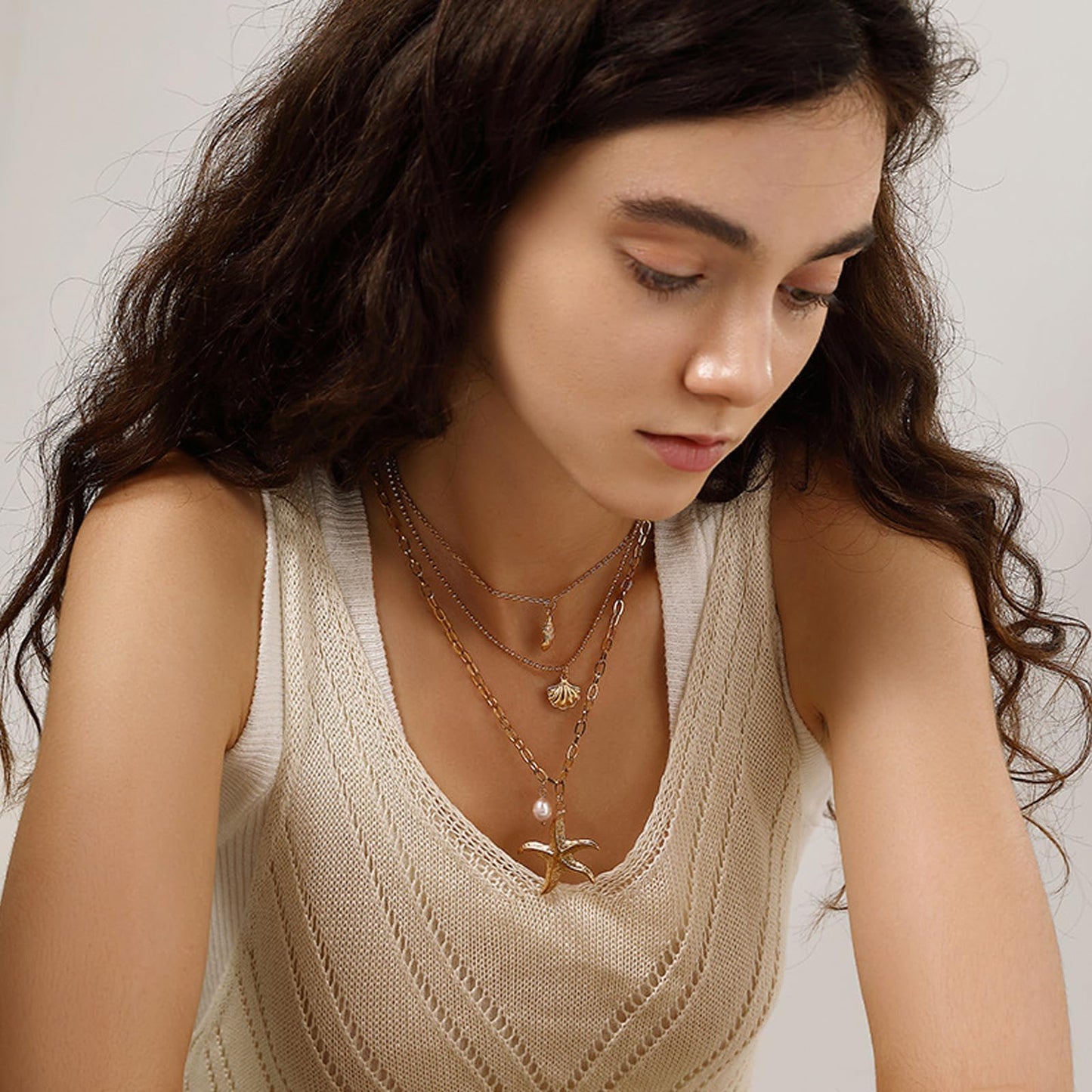 KummerSaprk Seashell Necklace Summer Vacation Jewelry for Women Gold Beachy Necklace Stack Starfish Flower Cowrie Sea Shell Pendant Necklaces Summer Essentials Accessories Gifts