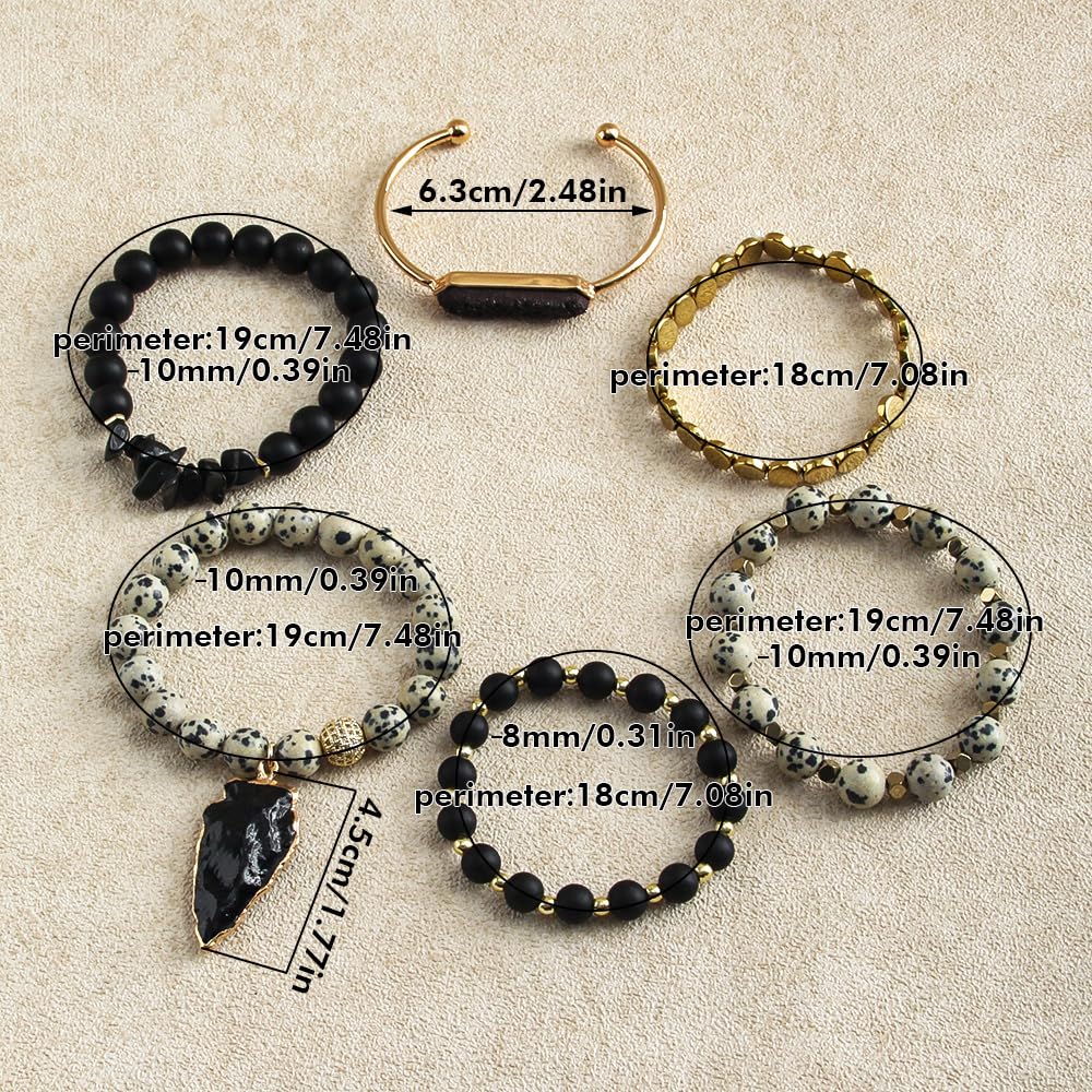 Yomisa Boho Beaded Bracelets/Bangle for Women,Multilayer Wrap 6PCS Healing Natural Jasper Stone Bead Bracelets Stackable Friendship Stretch Beaded Bracelet Set Trendy Bohemian Jewelry Gift for Women
