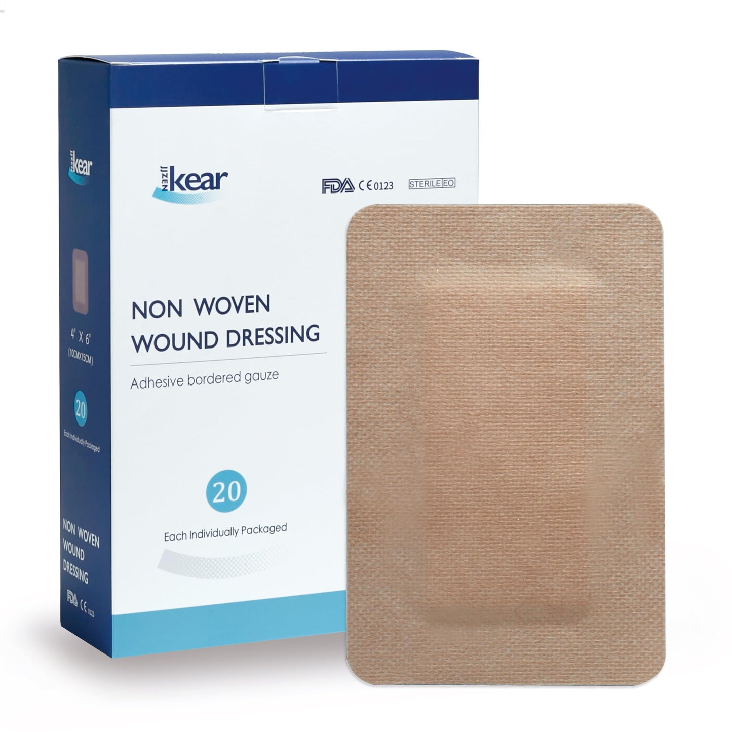 JJZEN KEAR 4"X6" 20 PCS Extra Large Sterile Nude Island Dressing Bandage for Wound - Self-Adhesive Boarded Gauze Pads - Latex Free - Medical Grade (Nude, 4"X6"-20PCS)