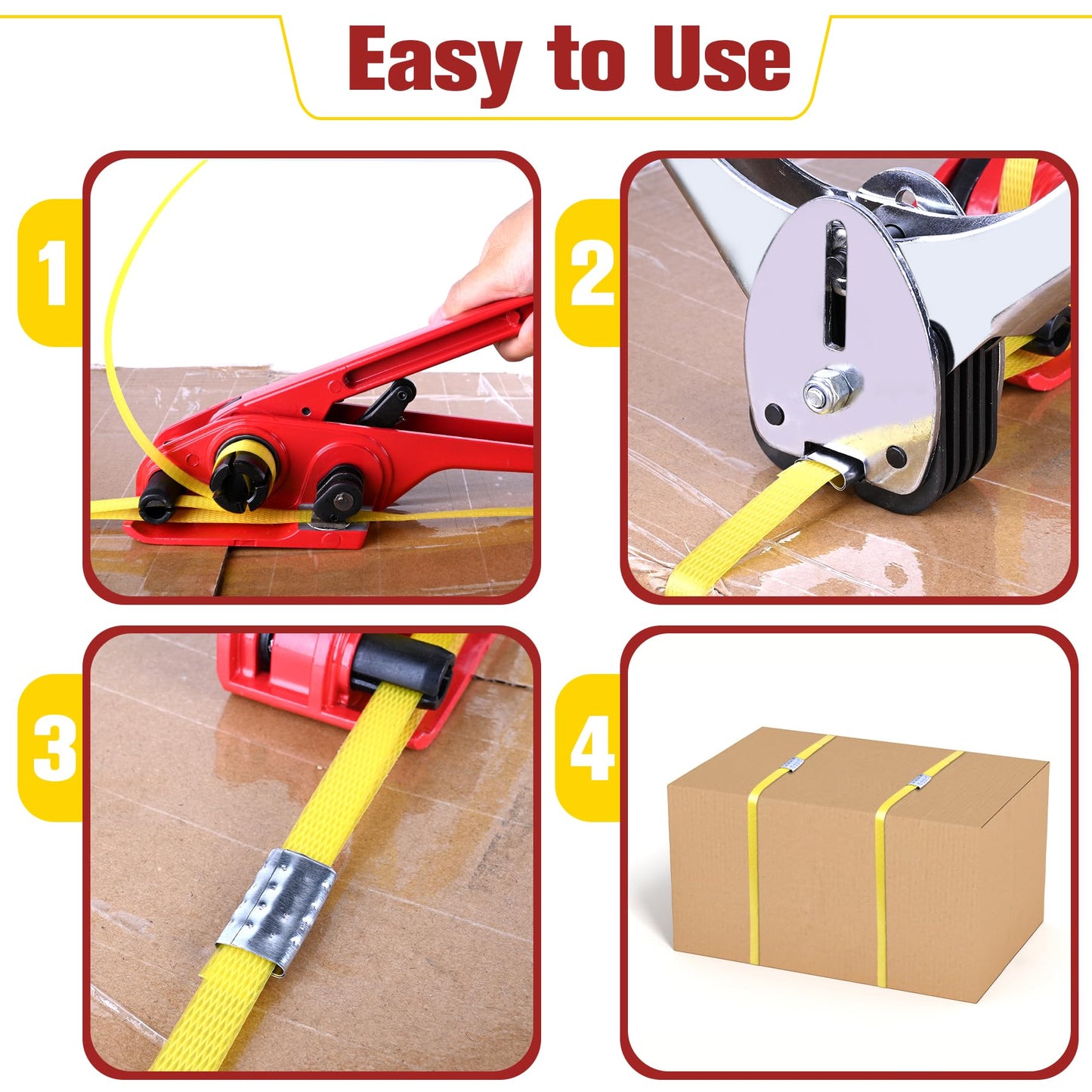 MYFAMIREA Heavy Duty Banding Strapping Kit with Tensioner Tool, 1/2" x 3500FT Polypropylene Plastic Packaging Strapping, 300 Metal Seals, Sealer Tool for Pallets, Logistics, Warehouse (Red)