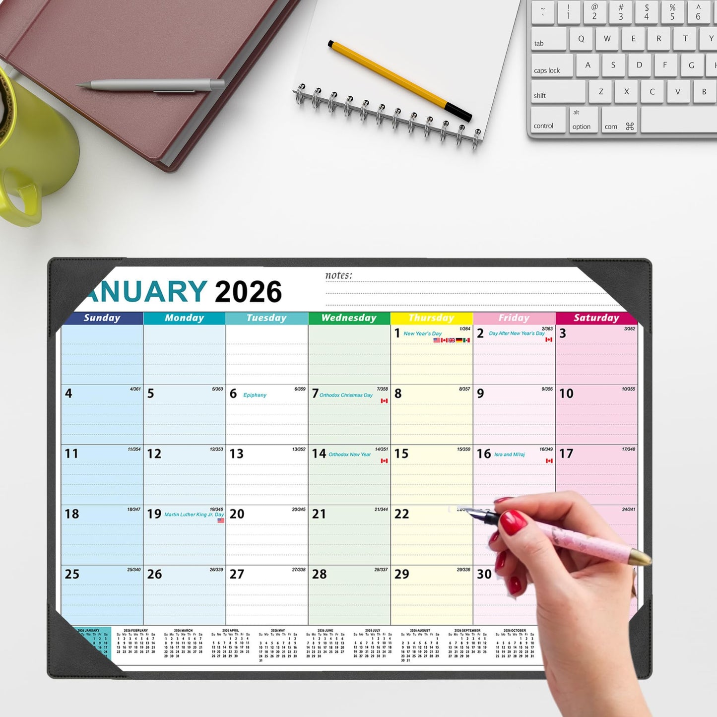 Large Desk Calendar 2026-2027 17'' X 22'' with Desktop Mat, 18 Months Desktop Calendar from JAN 2026 - JUN 2027, Blotter Calendar for Office School Home, Rolled Package