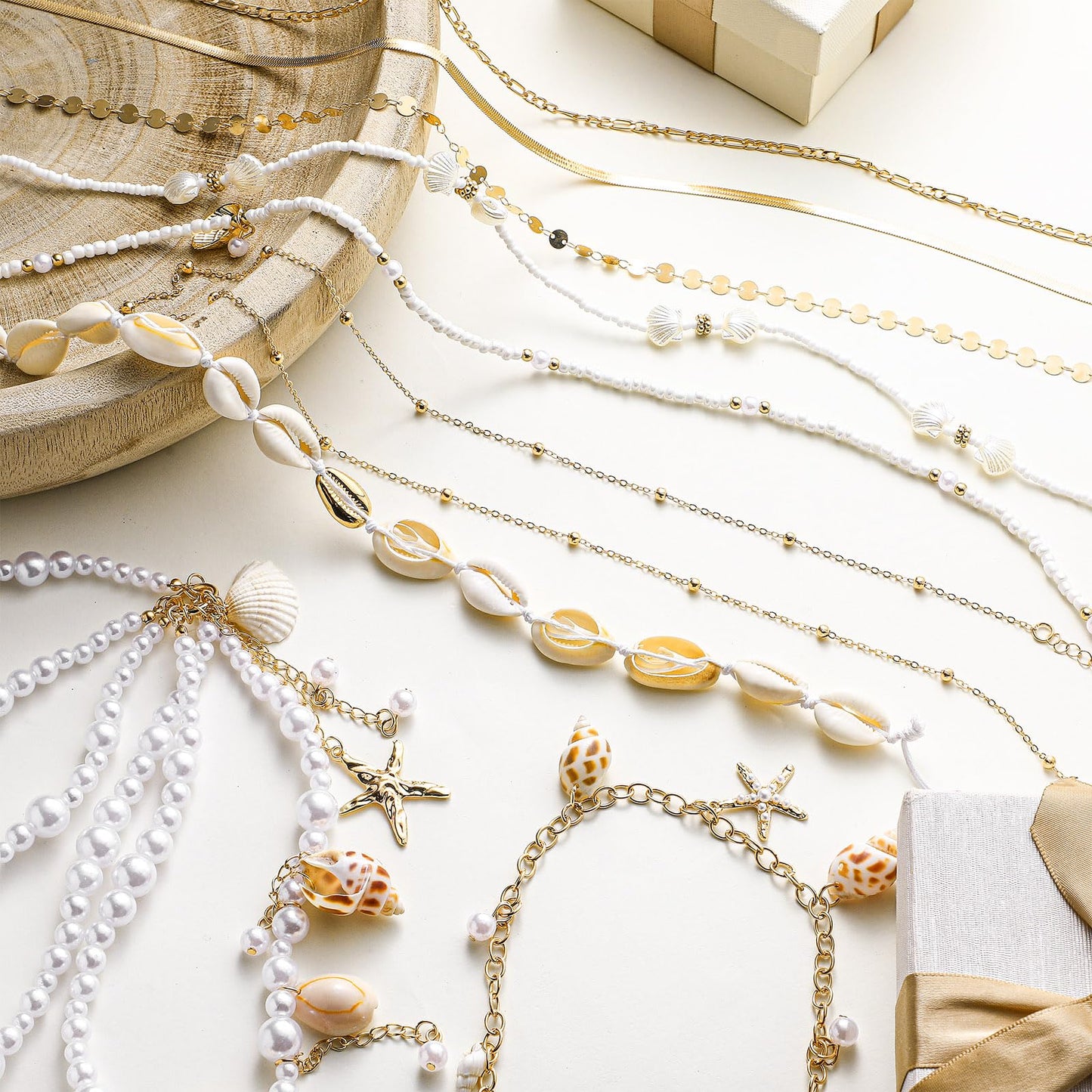 Lenwen 10 Pcs Boho Natural Starfish Shell Belly Chain for Women Summer Beach Seashell Waist Chain Multi Layered Body Pendant Jewelry for Summer Beach Vacation Bikini Jewelry Accessories