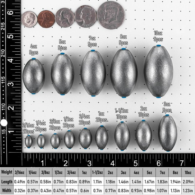 Alwonder Egg Sinkers Fishing Weights, Oval Lead Fishing Weights Sinkers Bass Fishing Casting Egg Sinker Saltwater Freshwater Tackle 3/8oz