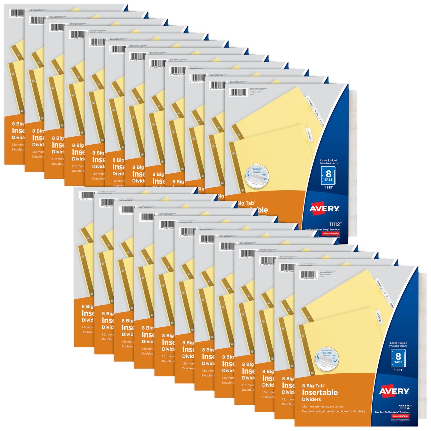 Avery Big Tab Insertable Dividers for 3 Ring Binders, 8-Tab Set, Buff Paper, Clear Tabs, Binder Divider Value Pack of 11112, 24 Sets Total (11115)