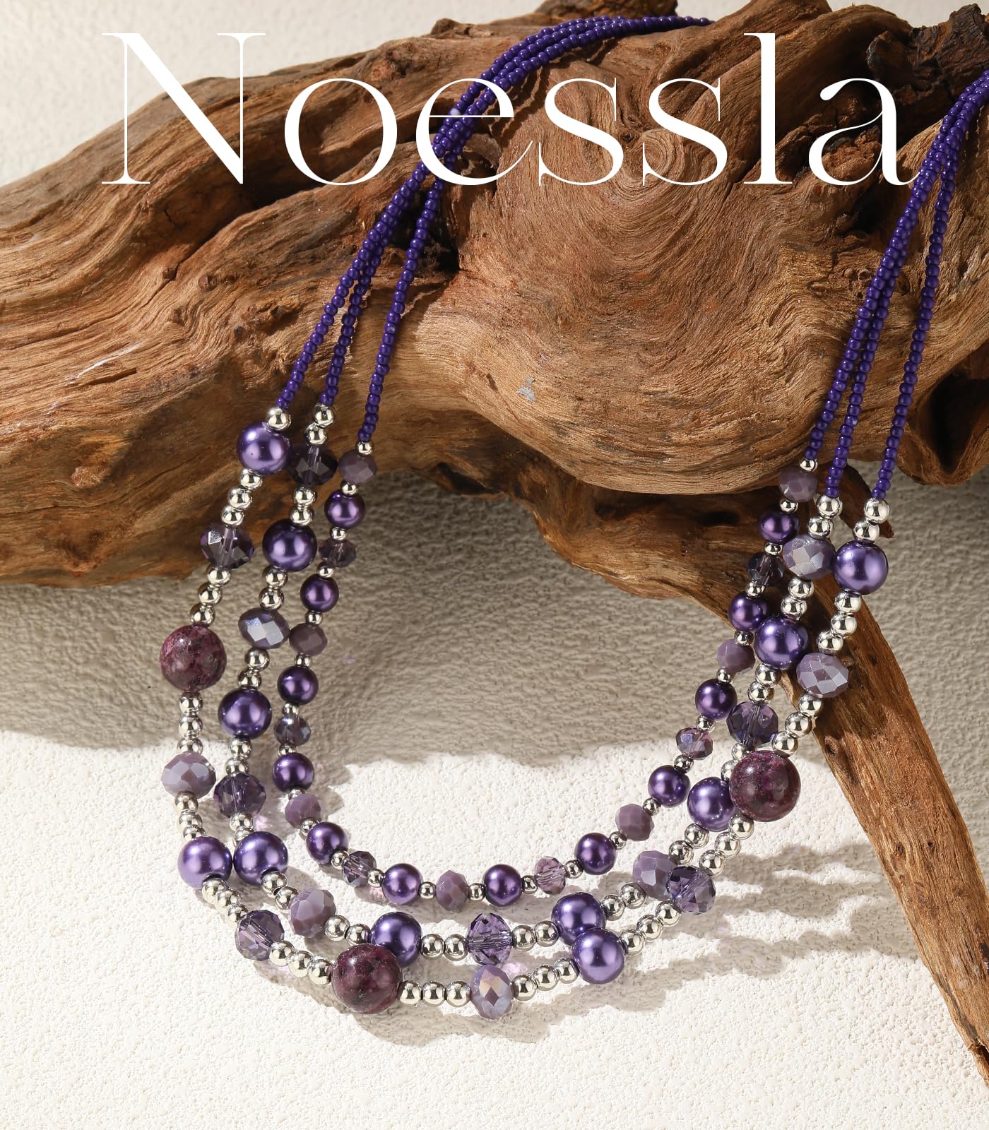 Noessla Beaded Statement Necklaces for Women Layered Chunky Bead Necklace Fashion Costume Jewelry Gifts for Mom(Purple)