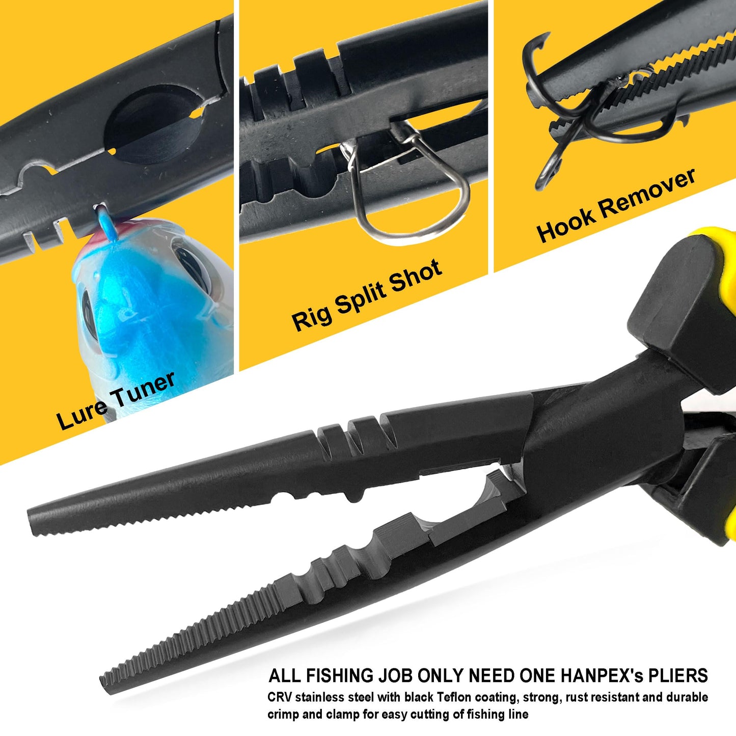 Hanpex-7 inch Fishing Pliers with Anti-rust Teflon coated, Freshwater/Saltwater Fishing Tools, Comfort Grip Handles Fishing Gear Idea for Fishing Trip