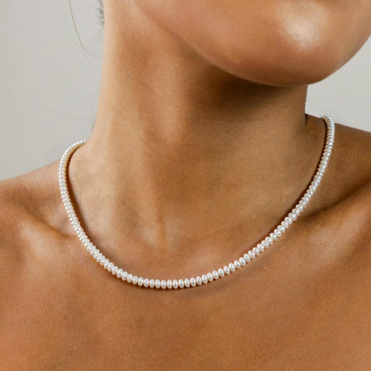Pearls Necklace, Freshwater Tiny Small Bread Pearls Necklace for Women's Pearl Strand Necklace Chain 18K Gold Plated Hypoallergenic White Necklace as Prom Bridesmaid Birthday Gifts(Bread, 18KGP Lock)