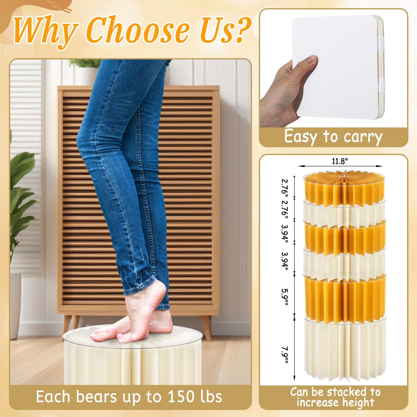 Youjoitim 6Pcs Buffet Risers, Food Risers for Table, Foldable Cake Display Stands, Tall Cardboard Cupcakes Stand for Show Catering Desserts Jewelry Wedding Birthday Party Decoration (Yellow White)