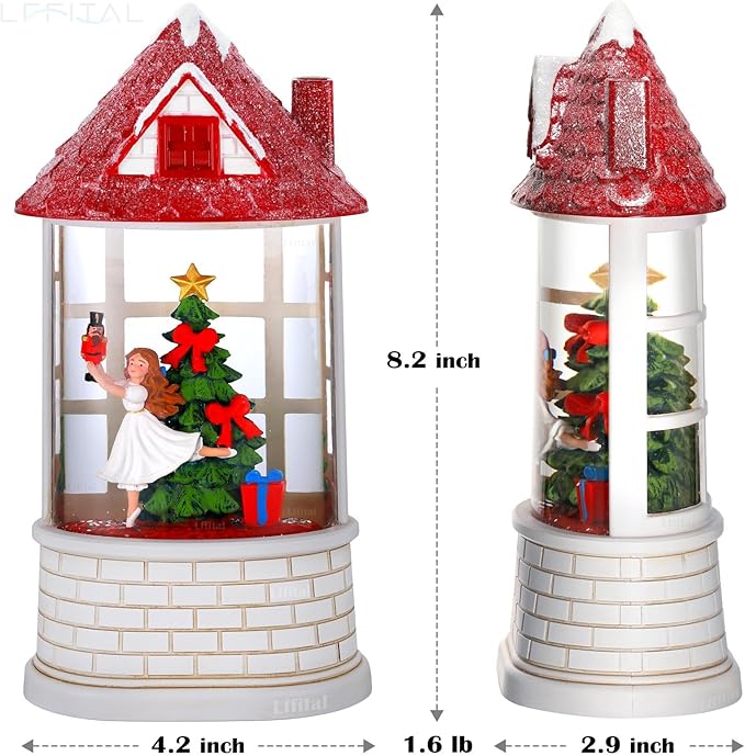 Christmas Snow Globe Ballerina Nutcracker Snow Globe Lantern with Music Glittering Lighted Christmas Tree and Clara Birthday Gift Table Indoor Decoration for Girls,USB and Battery Operated, 8.2"