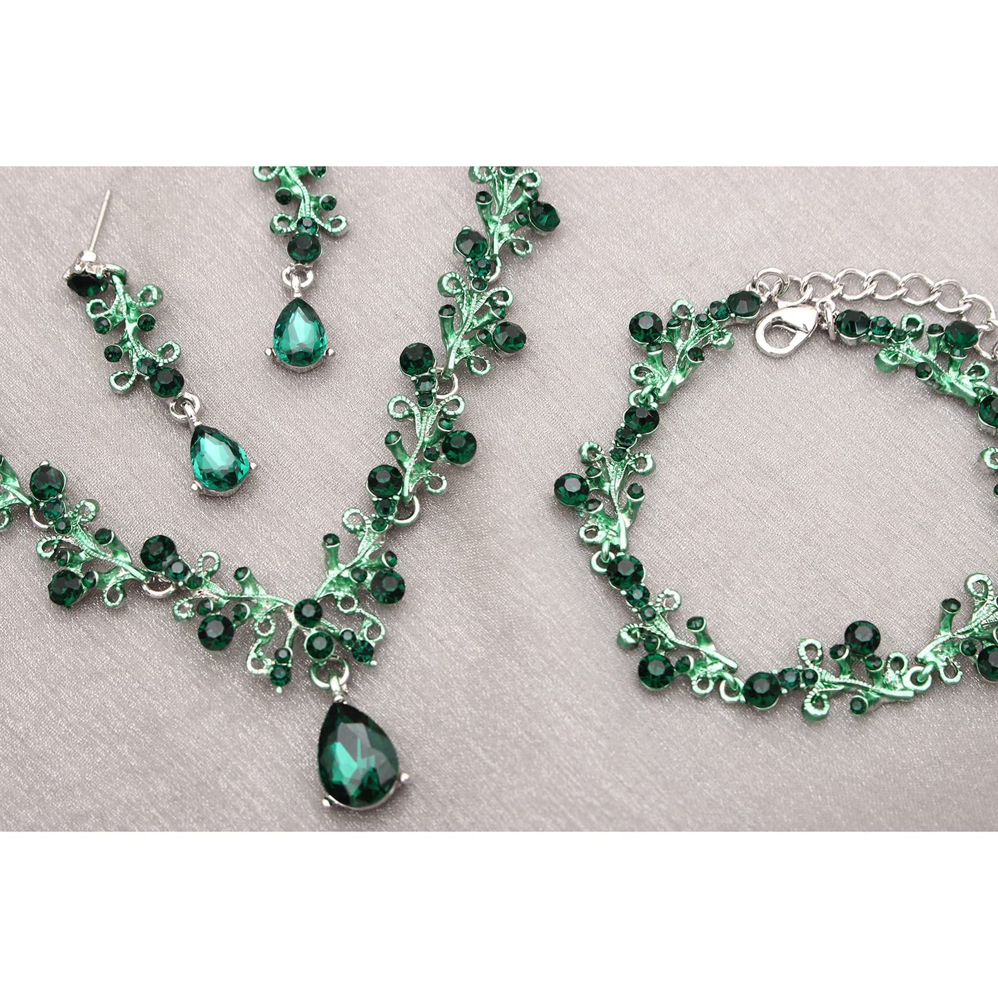 Enrwin 3Pcs Austrian Crystal Jewelry Set for Women, Necklace Dangle Earrings Link Bracelet Jewelry Set with Gold/Platinum/Gun