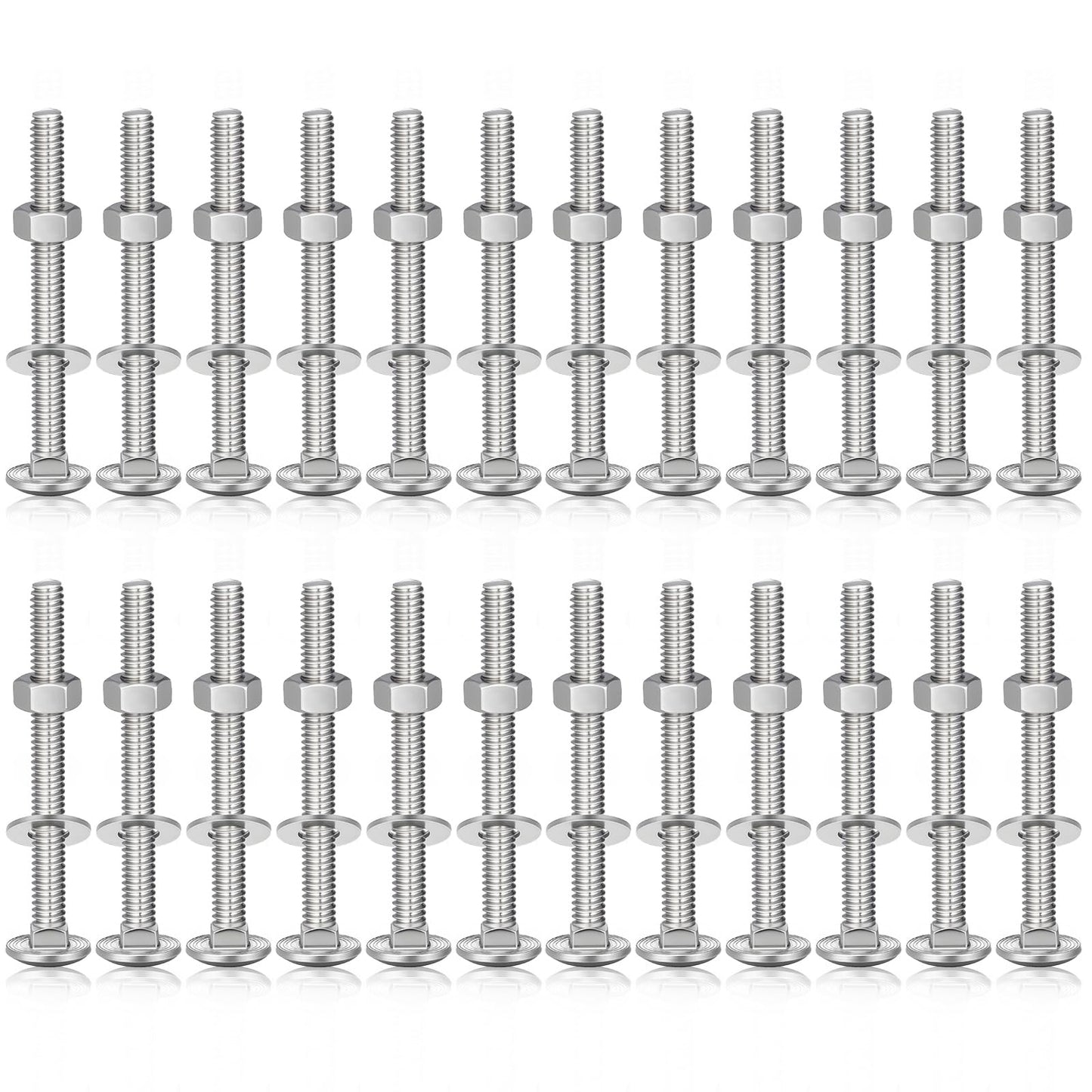 Zonon 25 Sets 3/8-16 x 3-1/2 Stainless Steel Carriage Bolts and Nuts Kit Round Head Square Neck Carriage Bolts Screws and Hex Nuts and Flat Washers, Stainless 18-8 Full Thread Coverage (Silver)