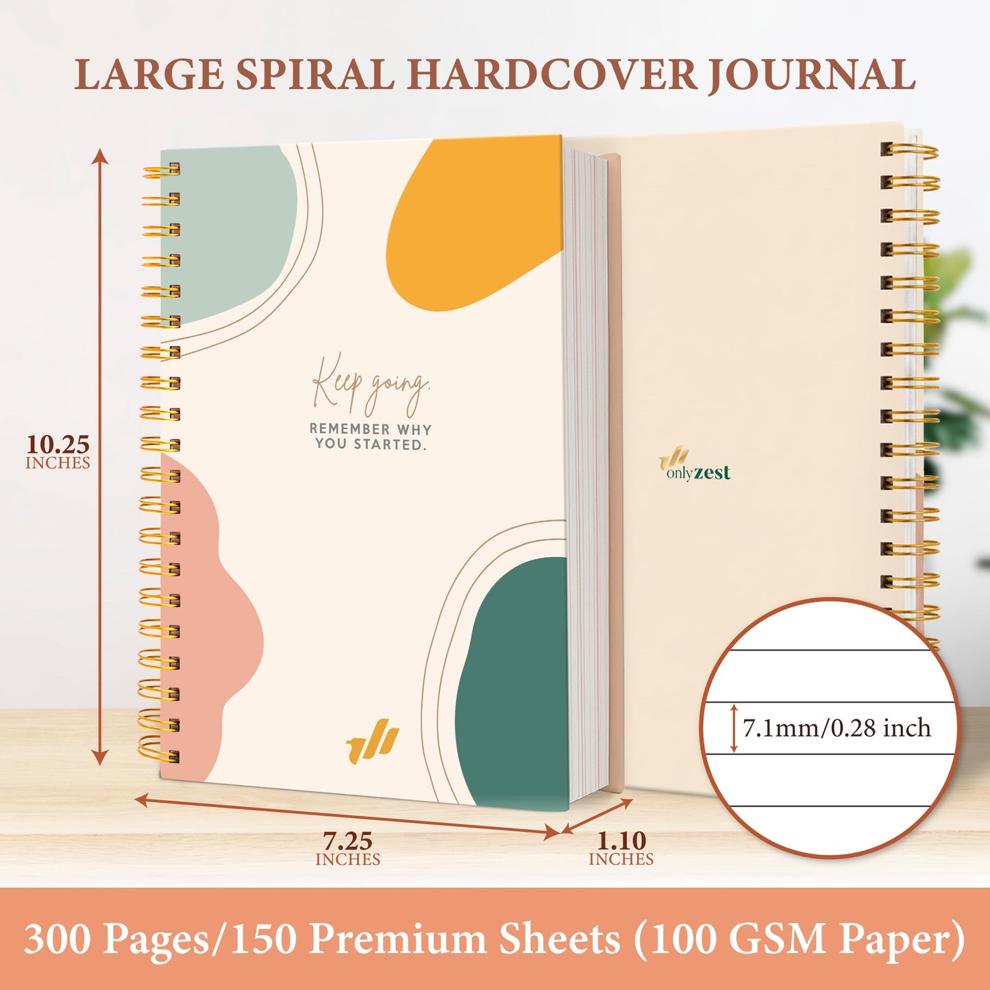 Only Zest Hard Cover 300-Page Lined Notebook with Affirmations – Multiple Designs – B5 – 10.25 x 7.25 Inch Spiral Bound Motivational Large Journal for Women – Daily Diary, Bible Notebook, Journaling