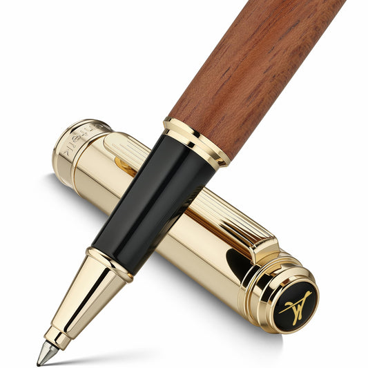 MCNTEIK 316 Luxury Journaling Pen, Nice Natural Wood for Writing, 24K Gold Accents, Schmidt refill, Fancy Rollerball, Gift Set for Men & Women, Executive & Professional Christmas Office, Pens-Rosewood
