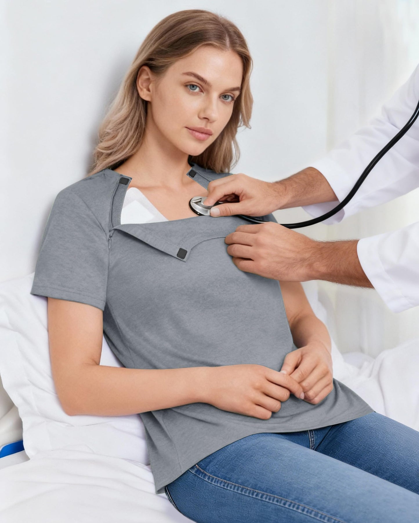 AJOHC Chemo Port Recovery Shirt for Men & Women|2-Side Zippers with Assist for Easy On/Off–Shoulder Surgery & Chemo Must-Have, X-Large