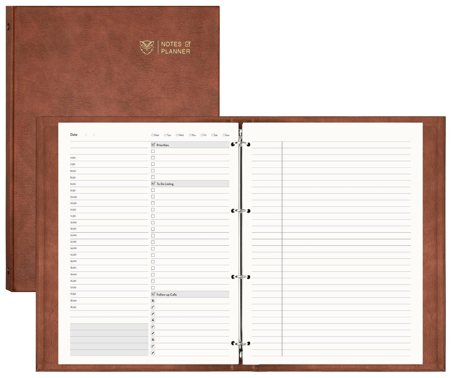 EMSHOI Undated Daily Planner - A4 Large To Do List Notebook Appointment Book for Productivity Time Management, with Hourly Planner Refills, Hardcover Binder Leather Journal - 240 Pages, 9.2x12