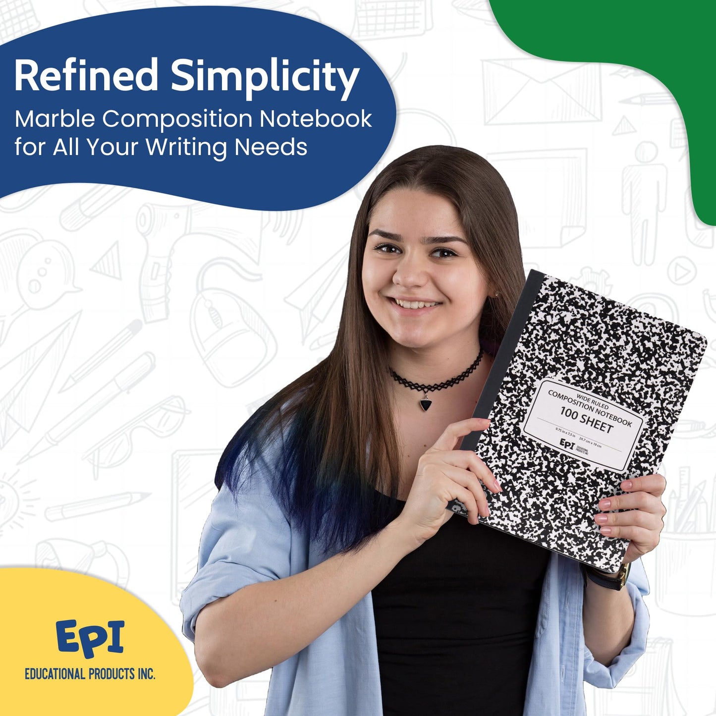 48 Pack - EPI Marble Hardcover Wide Ruled Composition Notebook | 200 Pages (100 Sheets), 9.75 x 7.5 in, Sturdy Sewn Binding | School, Office, Journaling, Notes