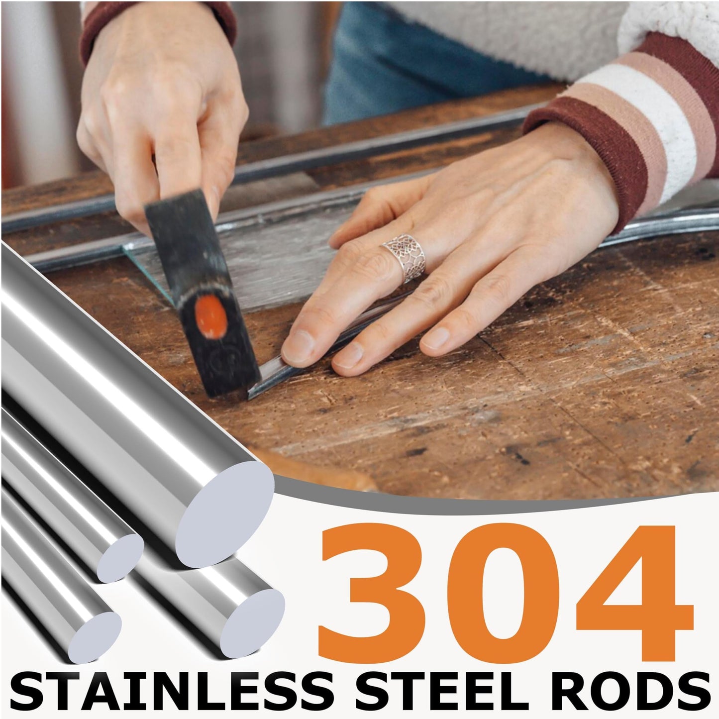 YOXMULK 4pcs 304 Stainless Steel Round Rods 1/2" Dia x 10" Length,Metal Solid Shaft Rods (4, 1/2 x 10)