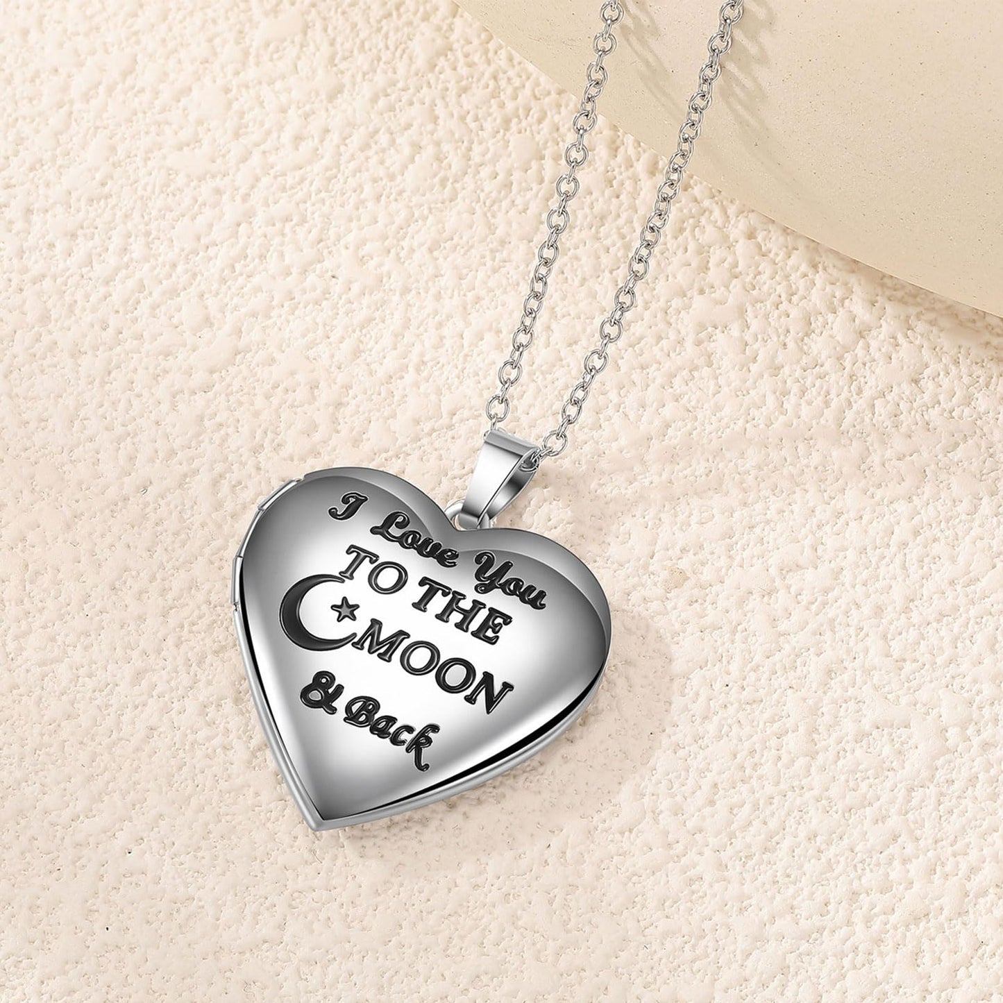 PHOCKSIN I Love you to the Moon and Back Custom Locket Necklace, Personalized Heart Photo Locket Necklace - Customized Memorial Lockets That Holds Pictures for Women