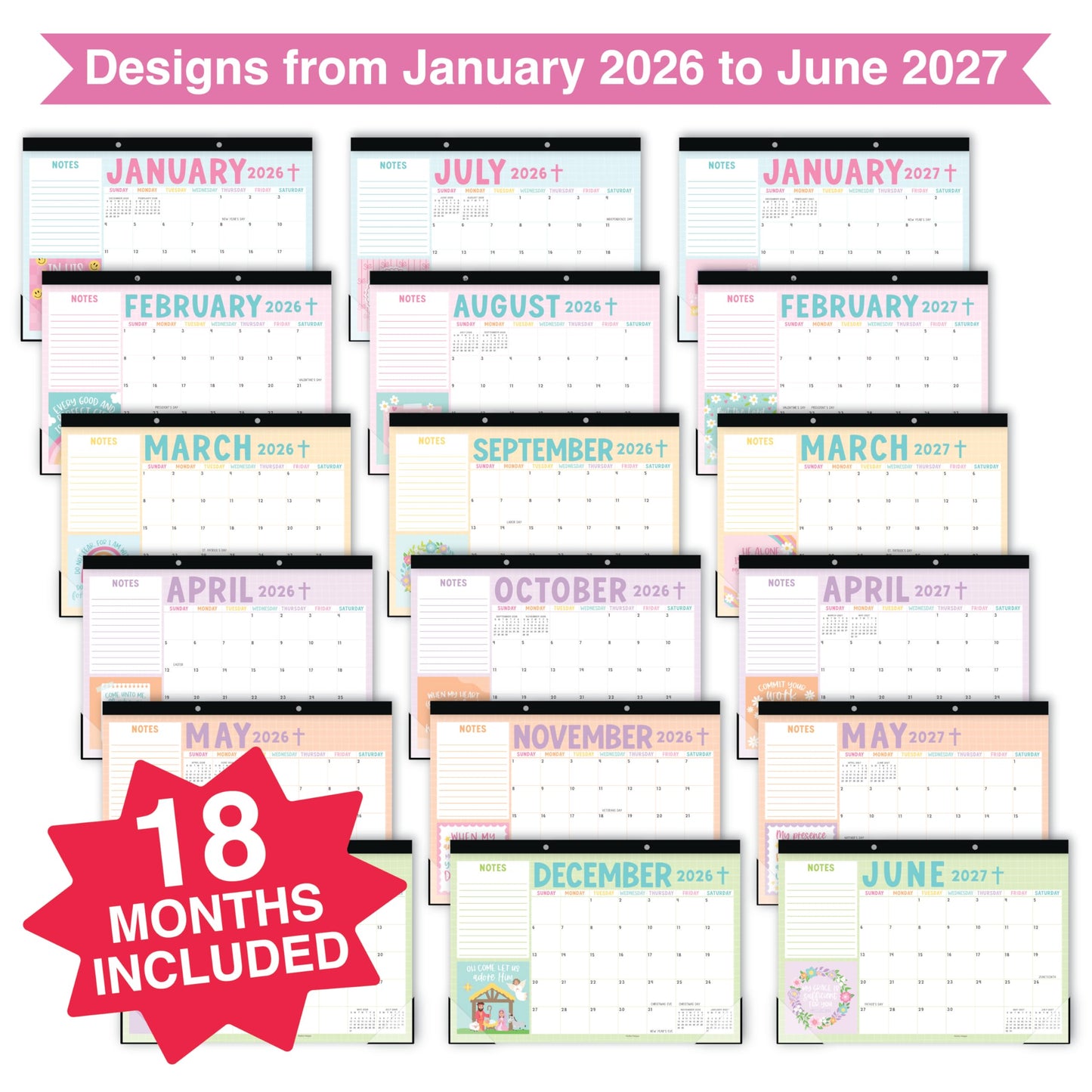 Hadley Designs Large Teacher Desk Calendar 2026-2027 - Desktop Calendar 2026, 18-Month Desk Calendars for Home, Office & Classroom, Cute Classroom Must Haves, Teacher Appreciation Gifts