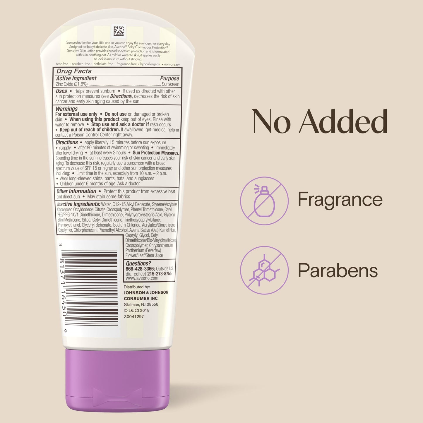 Aveeno Baby Continuous Protection Zinc Oxide SPF 50 Sunscreen for Babies with Sensitive Skin, Broad Spectrum Sun Protection, Tear-Free, Sweat- & Water-Resistant, No added Parabens, 3 Fl Oz