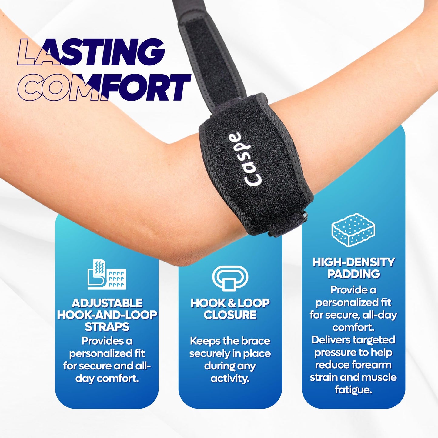 Caspe 2 Pack Tennis Elbow Brace for Men and Women – Adjustable Arm Brace for Tendonitis, Golfer’s Elbow and Bursitis – Arm Band & Counterforce Forearm Support, Daily Use Pain Relief – Black