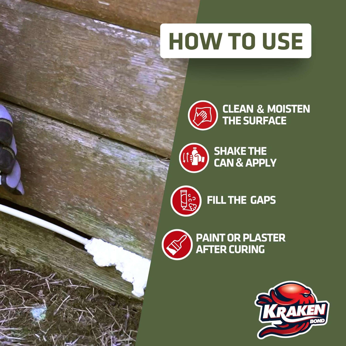 Kraken Bond Pestblokc Spray Foam Sealant - (12x12oz) Polyurethane Expanding Foam Sealant for Gaps & Cracks with Mothball Odor, Straw-Application, Paintable Foam Filler for Wall Holes - 12 Pack