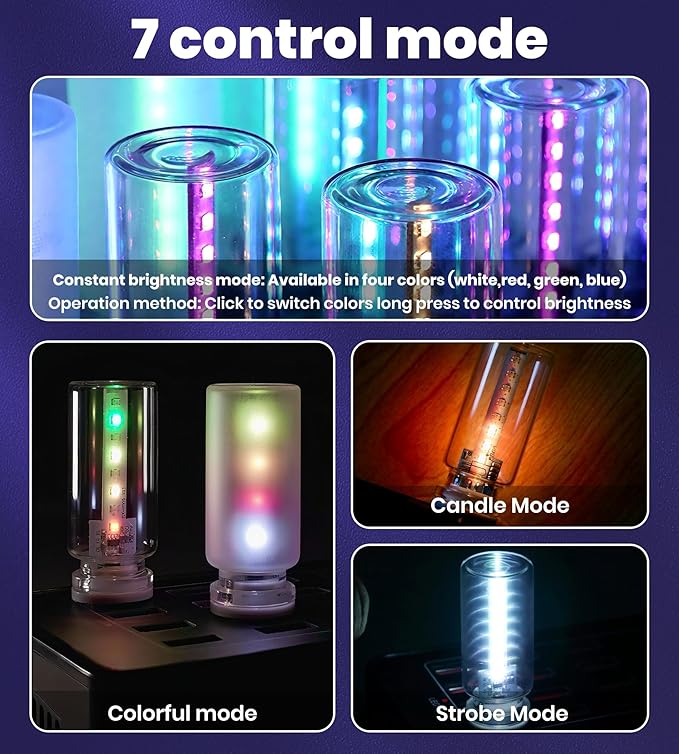 USB Car Interior LED Ambient Light – Touch Control Mood Light with 7 Color Modes, Dimmable LED Light Strip for Car, Nightstand, Camping, Party – Portable, Low Power(Clear LED)