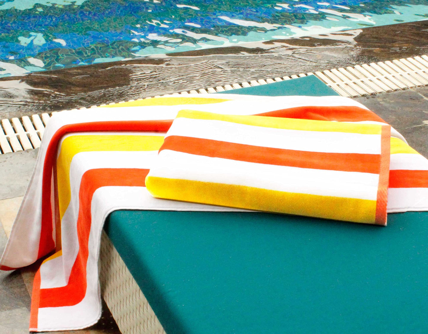 COTTON CRAFT Oversized XL Beach Towel 35 x 70-2 Pack 100% Cotton Velour - Big & Huge - Pool Picnic Bath - Double Woven Thick Extra Plush Super Soft Luxury - 630 GSM - Cabana Stripe Orange Yellow