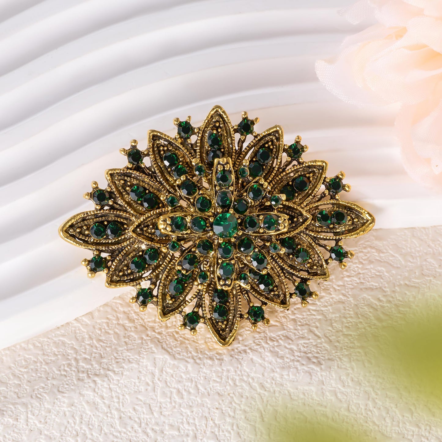 HAISWET Vintage Art Deco Crystal Rhinestone Brooch Pin for Women (Deep Green)