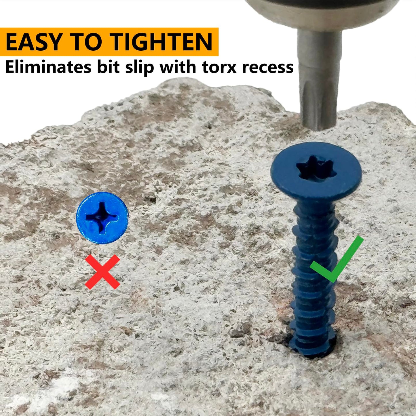 Allkeen 1/4" x 2-1/4" Concrete Screws, Anchoring to Masonry, Brick, Block, Cement or Stucco, 100PCS