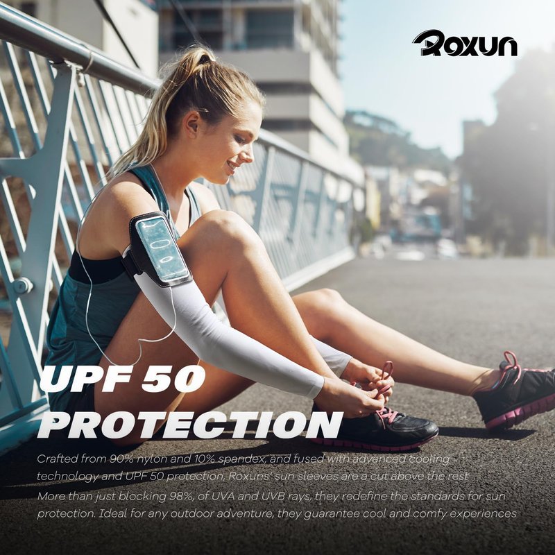 ROXUN 2 Pairs Arm Sleeves, Cooling UV Sun Protection Sports Compression for Men/Women Black+Red