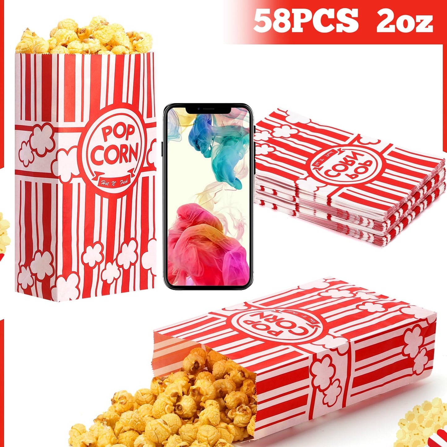 Paper Popcorn Bags, 150 Pcs, 2 Oz Individual Servings Bulk for Popcorn Machine Movie Nights Birthday Party Kitchen Supplies