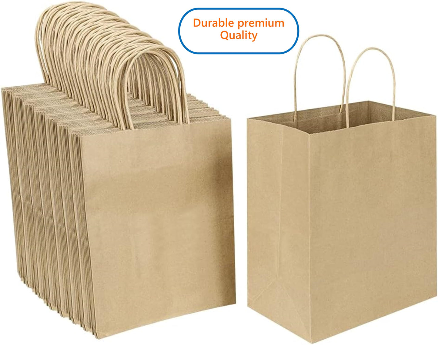 57 Lb Large Kraft Paper Grocery Bags with Handles - 50 Count 12 x 17 x 7 - Durable, Reusable & Eco-Friendly Shopping Bags, Brown Kraft Take-Out Bags for Retail, To-Go, Any Occasion (50, With Handles)