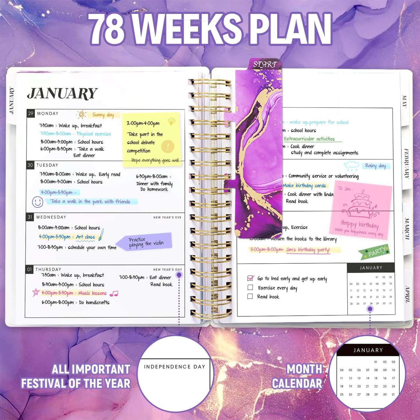 Planner 2026-2027, Large 18 Months Academic Daily Weekly Monthly Planner Yearly Agenda Jan. 2026–June. 2027, 7.9" x 9.8", Page Tabs, Separator Page, Pocket Folder, Bookmark, Stickers, Sticky Note Set