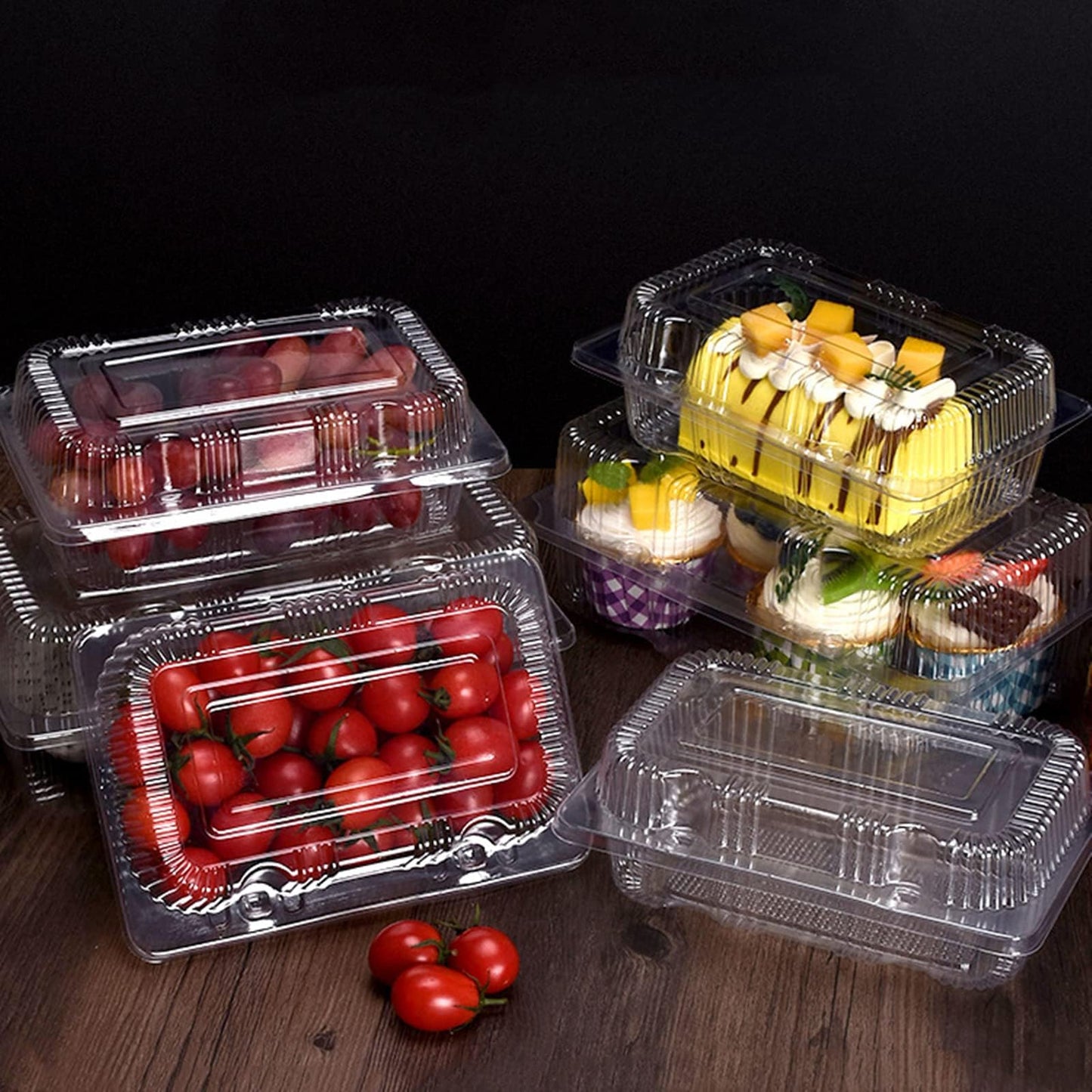 TOFLEN Disposable Sturdy Plastic Hinged Food Containers with Clear Lids (80 Pack) Clamshell Take Out Loaf Containers 7.2x4.7x3 Inches To Go Dessert Box Cake Slice Salad Pastry Sandwich Container