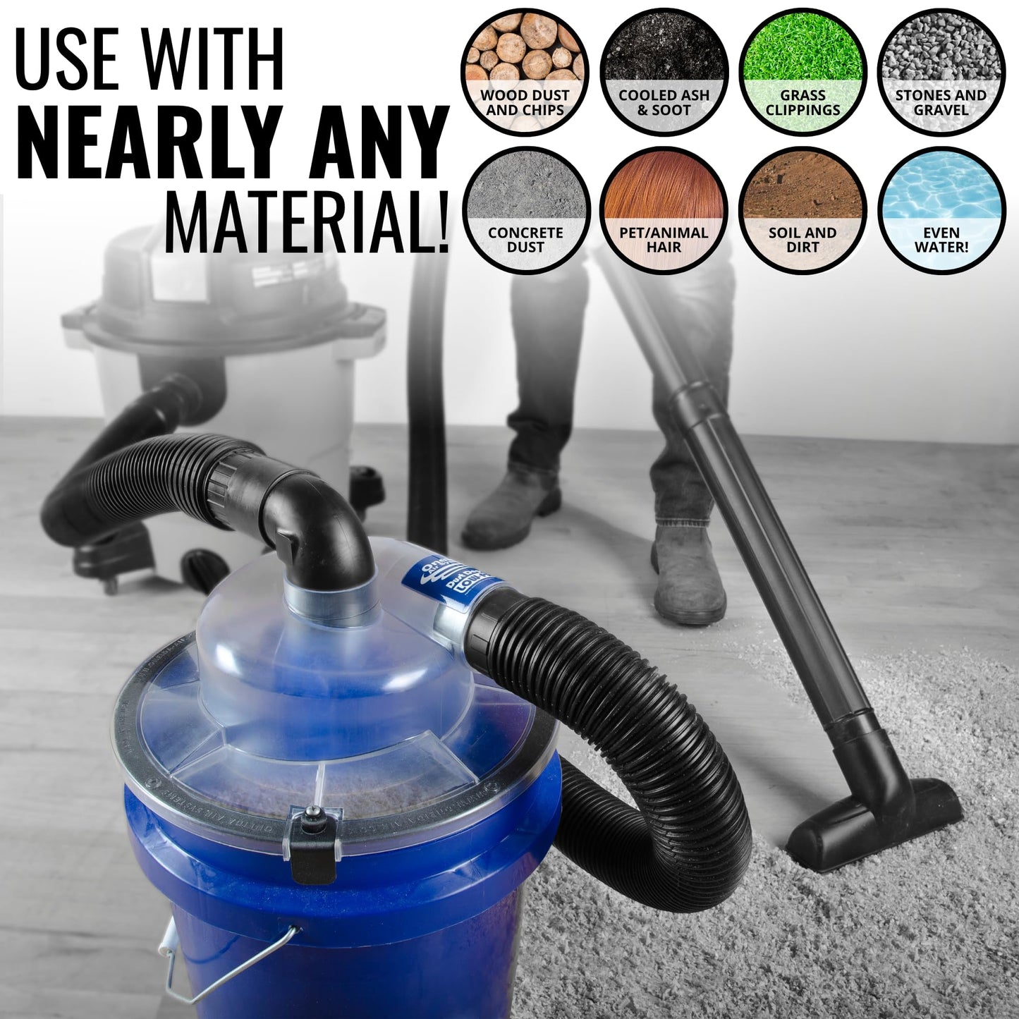 Dust Deputy Low-Pro Plus Cyclone Dust Separator – Engineered High Flow Wet/Dry Vacuum Kit – Fits Standard 5 Gallon Buckets – 2.5" Adapter & 3' Hose – Made in USA