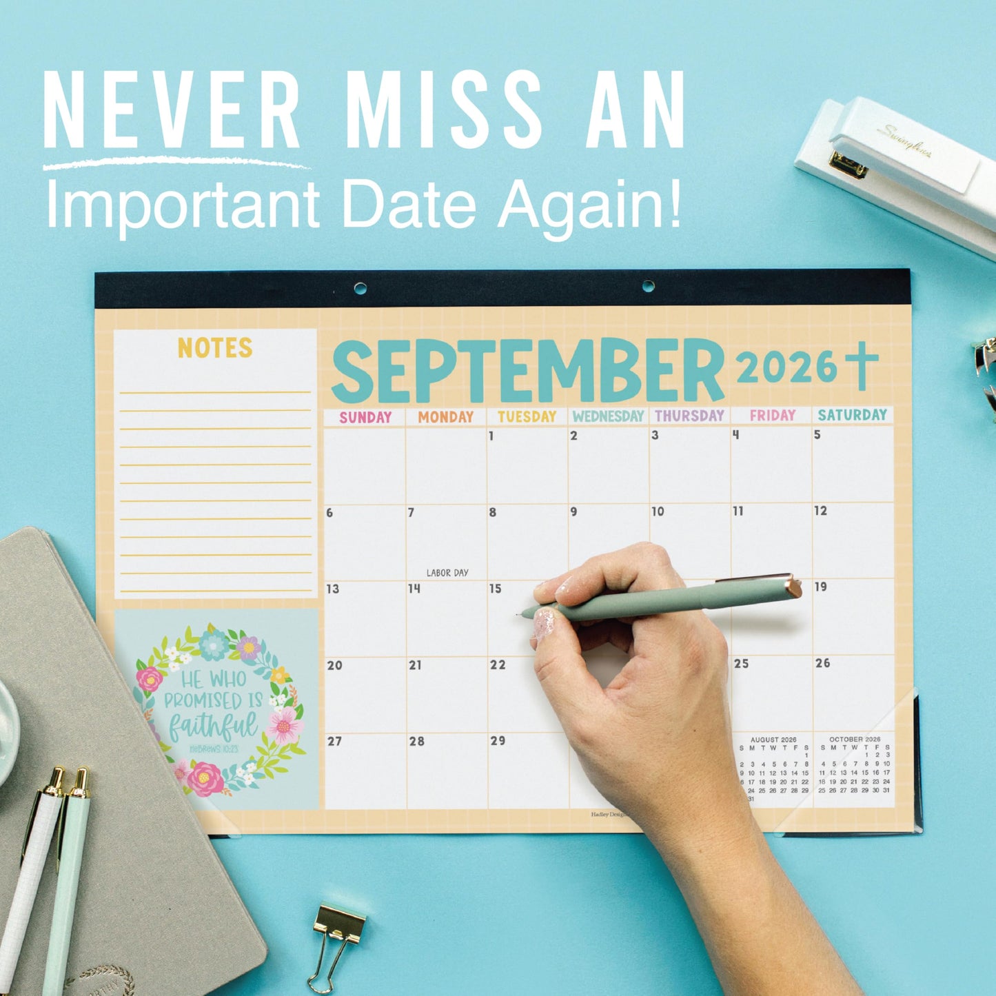 Hadley Designs Large Teacher Desk Calendar 2026-2027 - Desktop Calendar 2026, 18-Month Desk Calendars for Home, Office & Classroom, Cute Classroom Must Haves, Teacher Appreciation Gifts