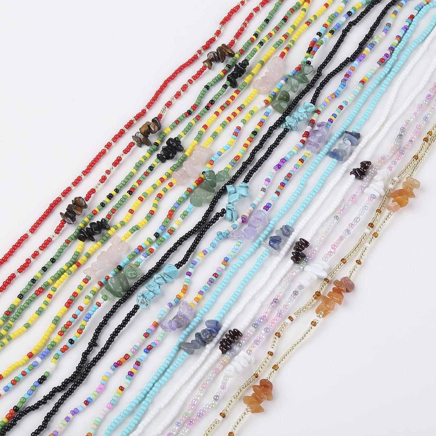 Waist Beads With Crystals Colorful African Waist Beads Boho Beads Waist Chains Energy Stone Beaded Body Chains for Women 12 Pcs