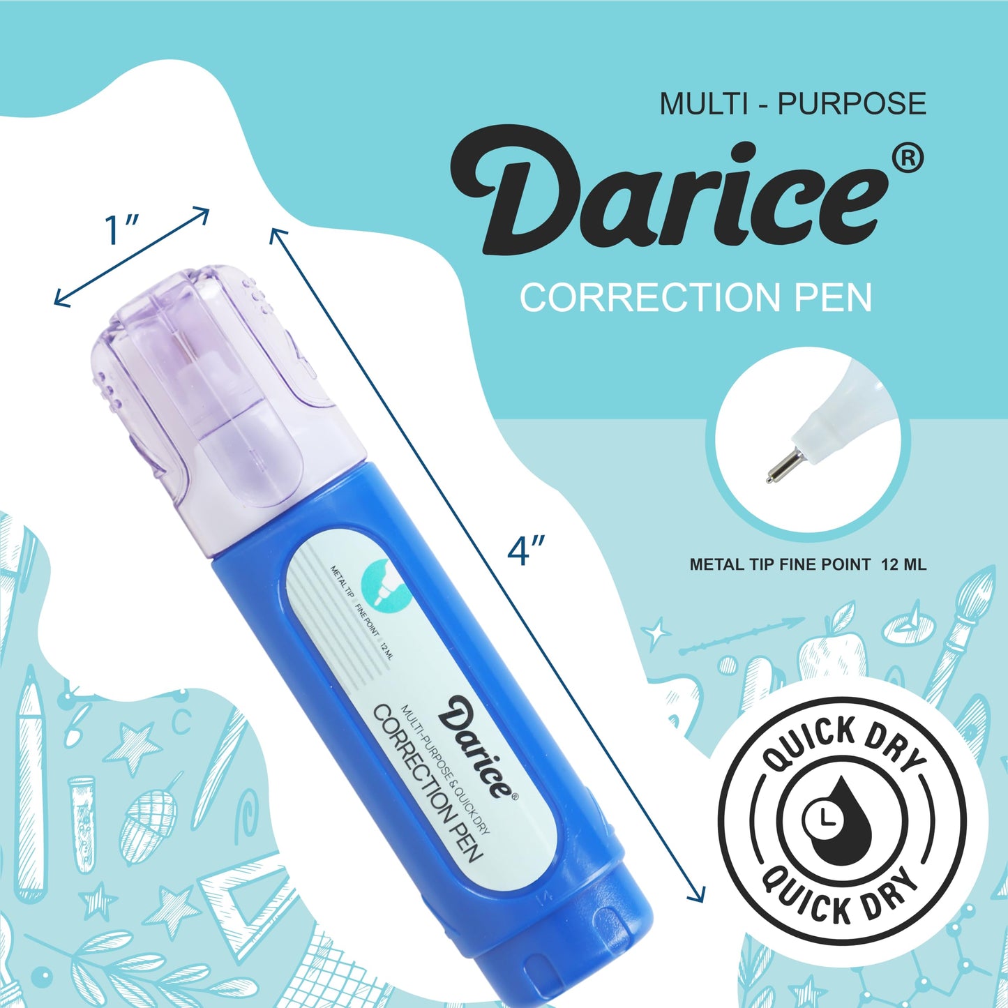 Darice Liquid Correction Pen Box of 24 - Multi-Purpose Liquid White Out Pen with Metal Tip for School, Office & Home